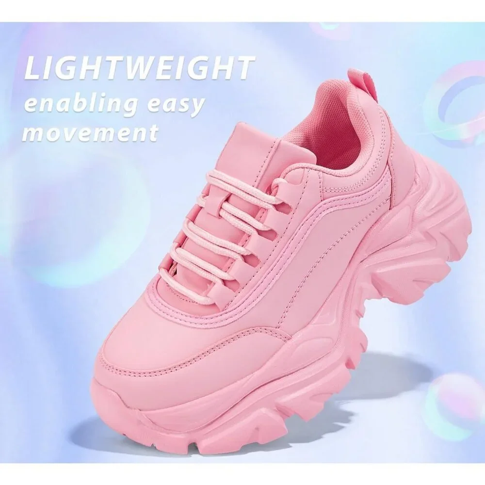 Women Leather Pink 2 Comfortable Wedge Walking Sport Sneakers Shoes
